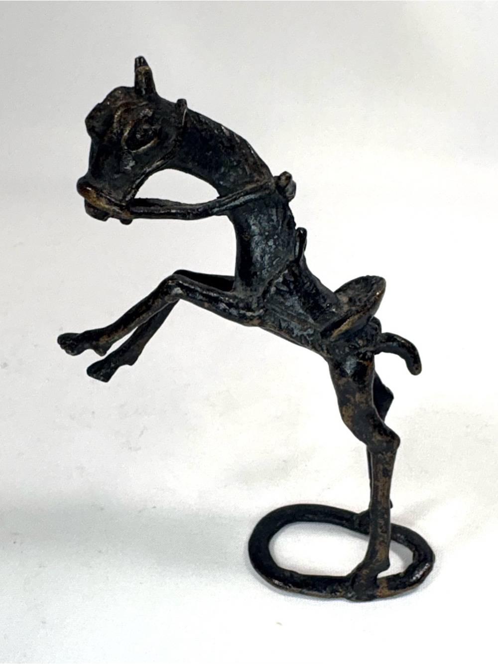Vintage African Cast Bronze Mini Horse Sculpture, Mid-Century Tribal Art